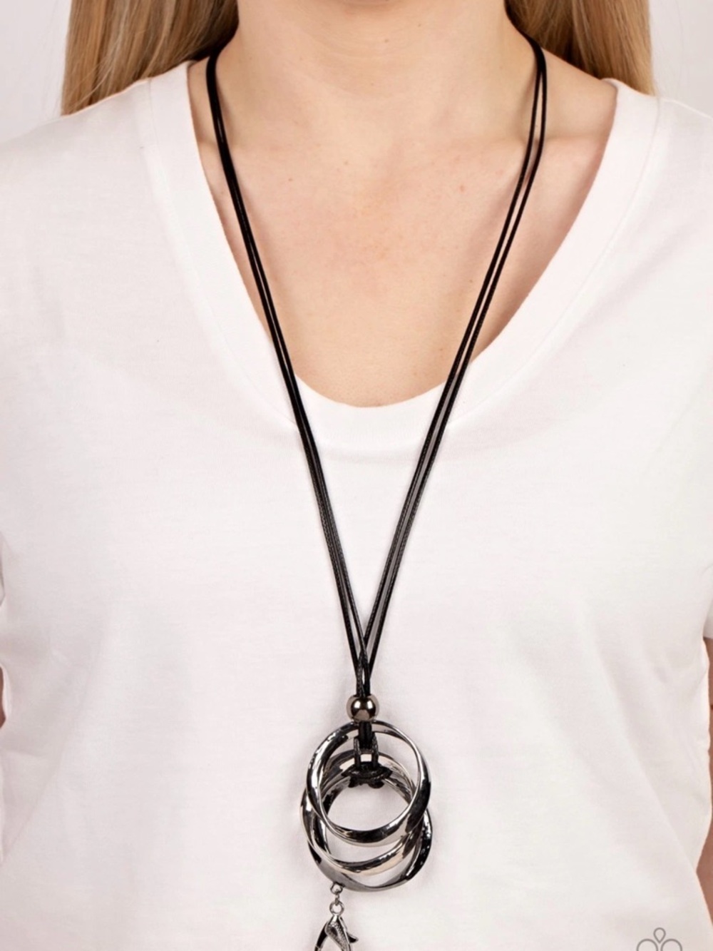 Paparazzi Jewelry Gunmetal Ring Lanyard & Matching Earrings Set - Work Wear